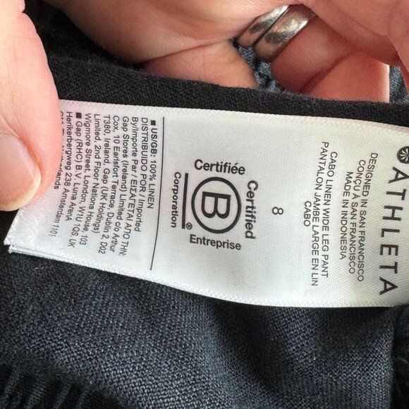 Athleta Cabo Linen Wide Leg Pants Black Drawstring 8 - Picture 10 of 13